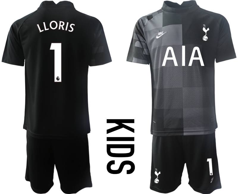 Youth 2021-2022 Club Tottenham black goalkeeper #1 Nike Soccer Jersey->youth soccer jersey->Youth Jersey